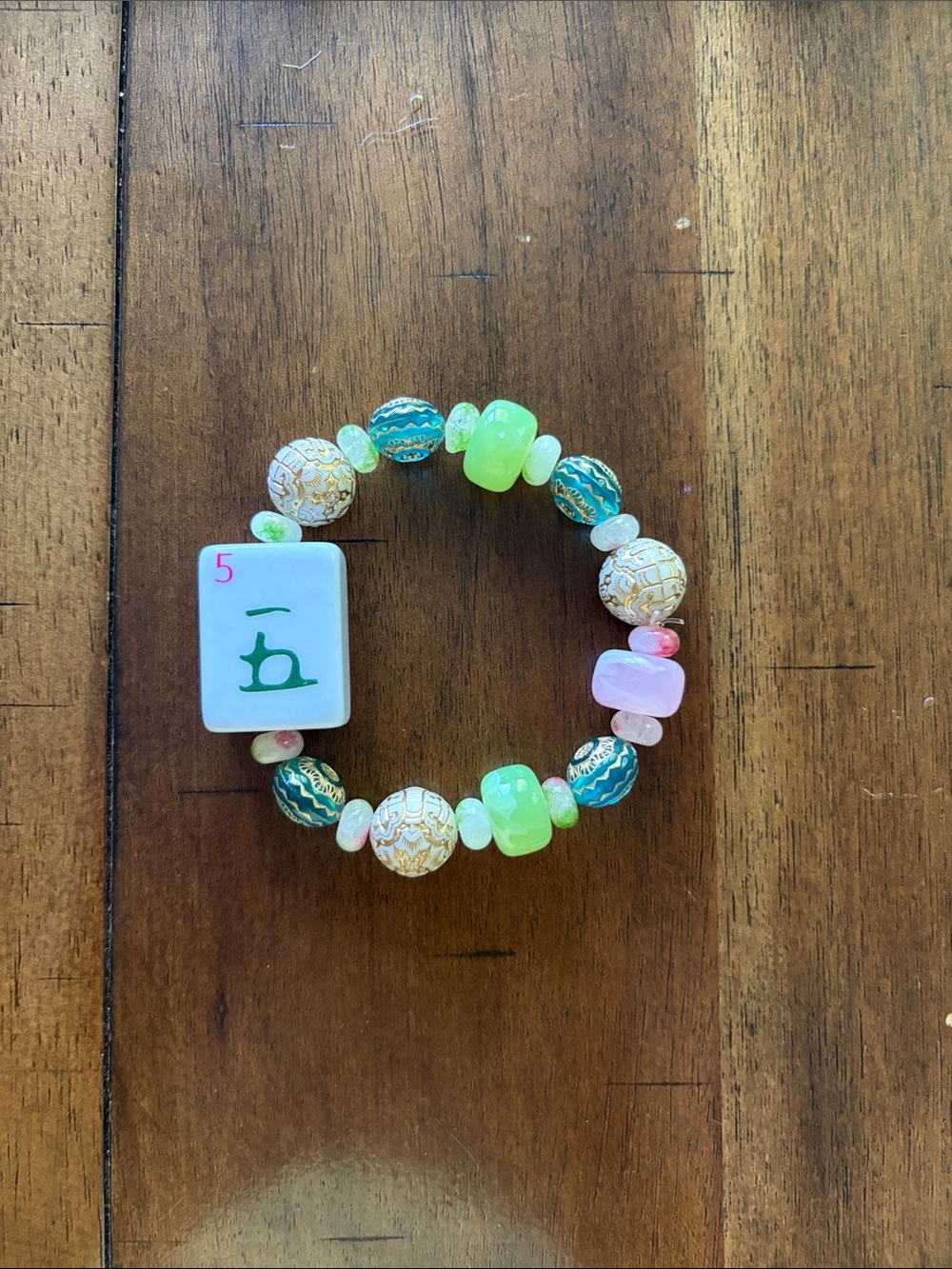 Handmade Mahjong Beaded Bracelet with authentic 5 crack Tile